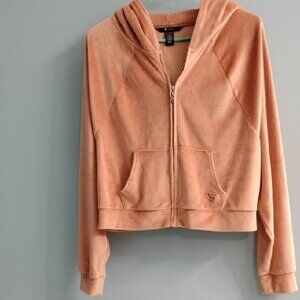 NWOT Victoria's Secret On Point Peach Velour Zip-Up Hoodie Size Small